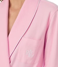 Lauren Ralph Lauren Solid Long Sleeve Quilted Shawl Collar Knit Short Robe