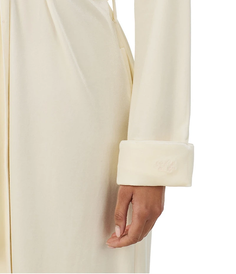 Lauren Ralph Lauren Solid Long Sleeve Shawl Collar Velvet Long Robe