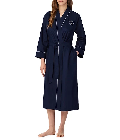 Lauren Ralph Lauren Solid Long Sleeve Woven Cotton Ballet Kimono Robe