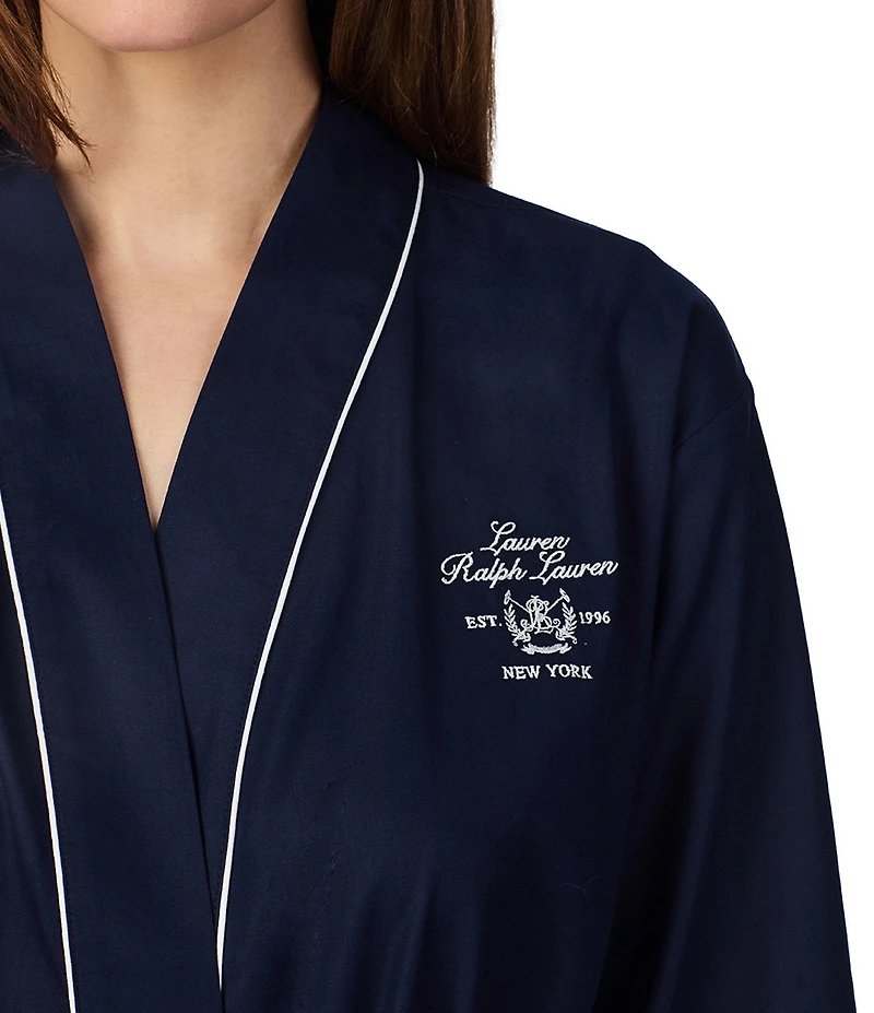 Lauren Ralph Lauren Solid Long Sleeve Woven Cotton Ballet Kimono Robe