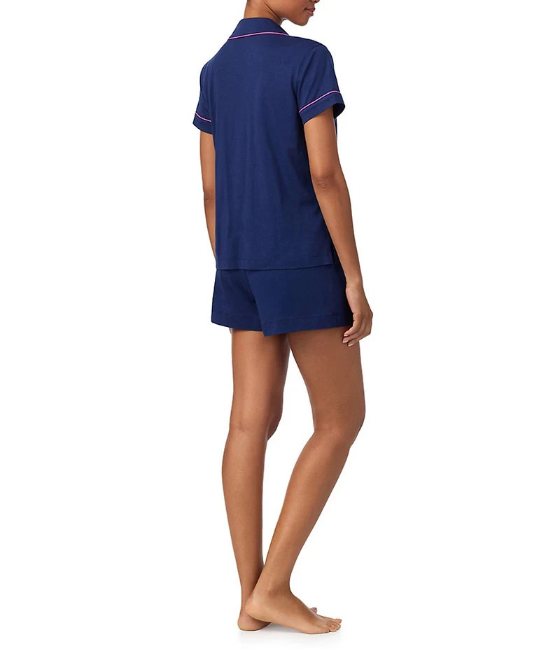 Lauren Ralph Lauren Solid Short Sleeve Notch Collar Shorty Jersey Knit Pajama Set