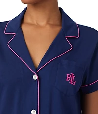 Lauren Ralph Lauren Solid Short Sleeve Notch Collar Shorty Jersey Knit Pajama Set