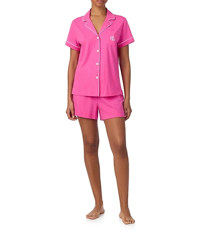 Lauren Ralph Lauren Solid Short Sleeve Notch Collar Shorty Jersey Knit Pajama Set