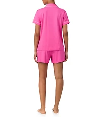 Lauren Ralph Lauren Solid Short Sleeve Notch Collar Shorty Jersey Knit Pajama Set