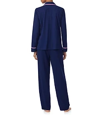 Lauren Ralph Lauren Solid Textured Knit Long Sleeve Notch Collar Long Pajama Set