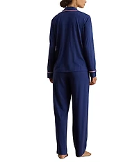 Lauren Ralph Lauren Solid Textured Knit Long Sleeve Notch Collar Long Pajama Set