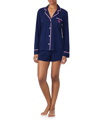 Lauren Ralph Lauren Solid Textured Knit Long Sleeve Notch Collar Shorty Pajama Set