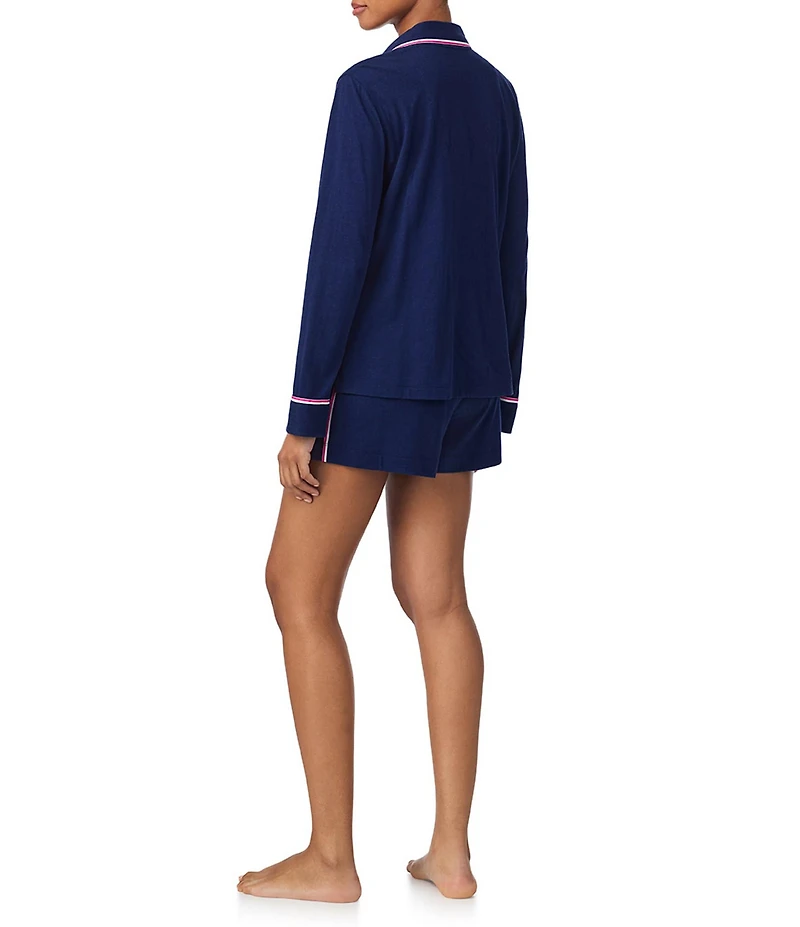 Lauren Ralph Lauren Solid Textured Knit Long Sleeve Notch Collar Shorty Pajama Set