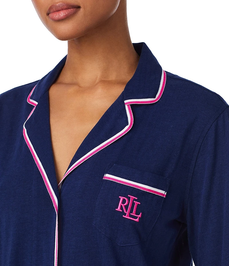 Lauren Ralph Lauren Solid Textured Knit Long Sleeve Notch Collar Shorty Pajama Set