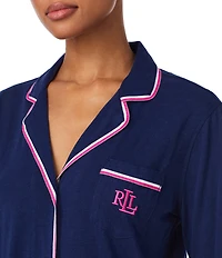 Lauren Ralph Lauren Solid Textured Knit Long Sleeve Notch Collar Shorty Pajama Set