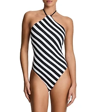 Lauren Ralph Lauren Speed Stripe Modern High Neck One Piece Swimsuit