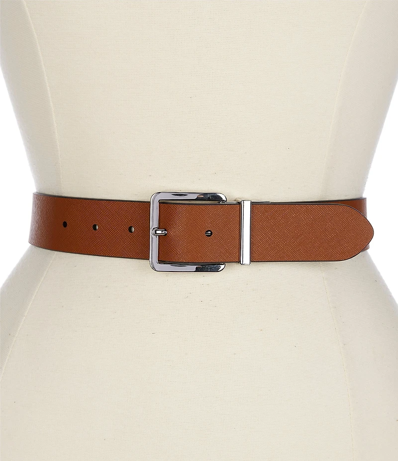 Lauren Ralph Lauren Square 1.25#double; Reversible Crosshatch Leather Belt
