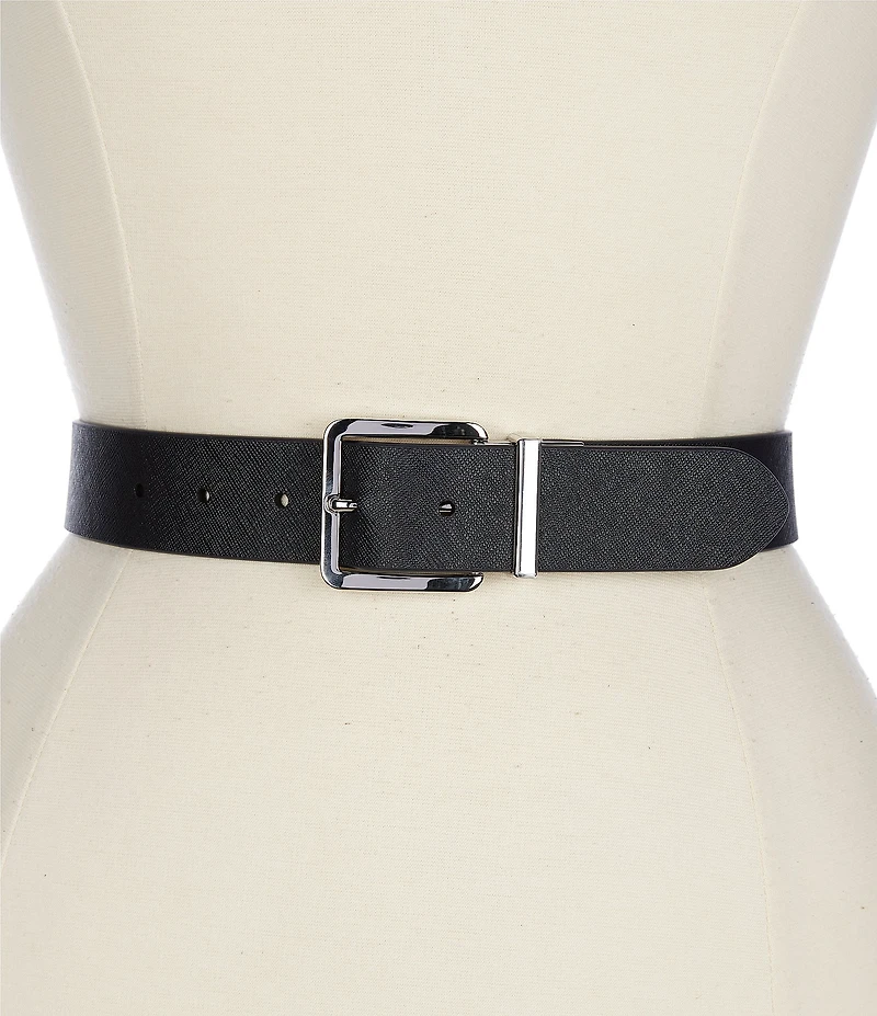 Lauren Ralph Lauren Square 1.25#double; Reversible Crosshatch Leather Belt