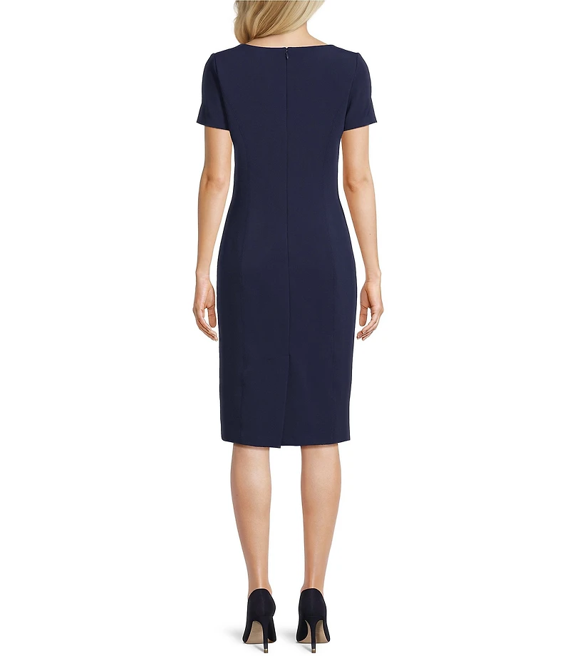 Lauren Ralph Lauren Square Neck Short Sleeve Sheath Midi Dress