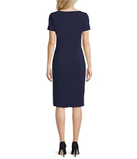 Lauren Ralph Lauren Square Neck Short Sleeve Sheath Midi Dress