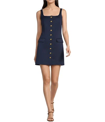 Lauren Ralph Lauren Square Neck Sleeveless Button Front Sheath Dress