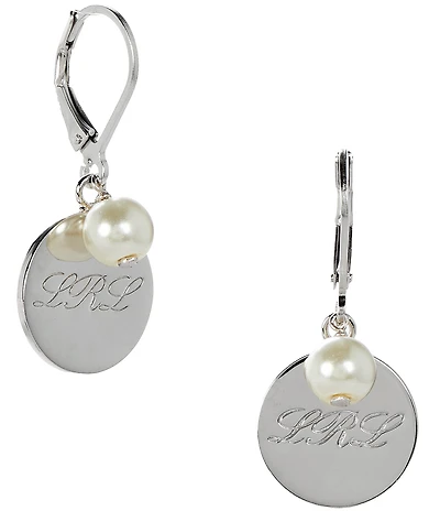 Lauren Ralph Lauren Sterling Silver Logo Pearl Drop Earrings