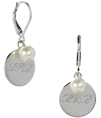 Lauren Ralph Lauren Sterling Silver Logo Pearl Drop Earrings