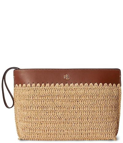 Lauren Ralph Lauren Straw Top Zip Pouch