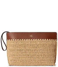 Lauren Ralph Lauren Straw Top Zip Pouch