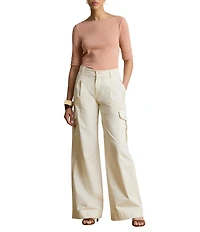 Lauren Ralph Lauren Stretch Cotton Blend Boat Neck Short Rolled Sleeve Shirt