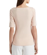 Lauren Ralph Lauren Stretch Cotton Blend Boat Neck Short Rolled Sleeve Shirt