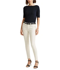 Lauren Ralph Lauren Stretch Cotton Blend Boat Neck Short Rolled Sleeve Shirt