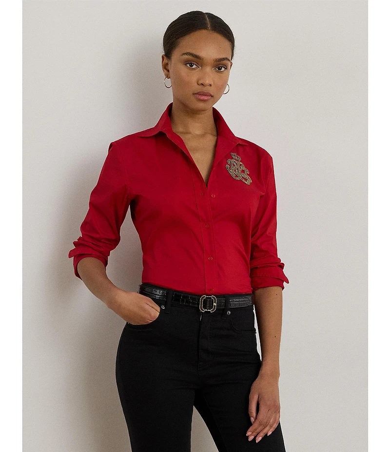 Lauren Ralph Lauren Stretch Cotton-Blend Button Down Shirt