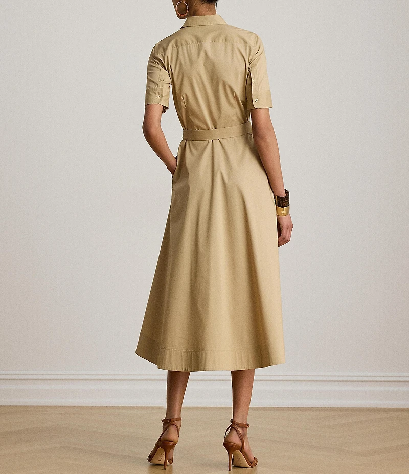 Lauren Ralph Lauren Stretch Cotton Blend Point Collar 3/4 Sleeve Shirt Dress