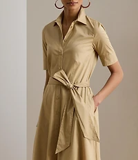 Lauren Ralph Lauren Stretch Cotton Blend Point Collar 3/4 Sleeve Shirt Dress