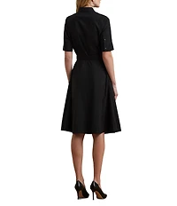Lauren Ralph Lauren Stretch Cotton Blend Point Collar Elbow Length Sleeve Button Front Shirt Dress