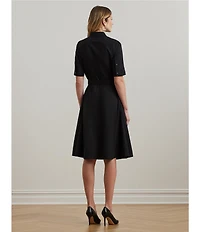 Lauren Ralph Lauren Stretch Cotton Blend Point Collar Elbow Length Sleeve Button Front Shirt Dress
