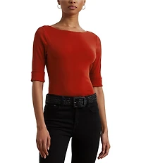 Lauren Ralph Lauren Stretch Cotton Boatneck Elbow-Length Sleeve T-Shirt