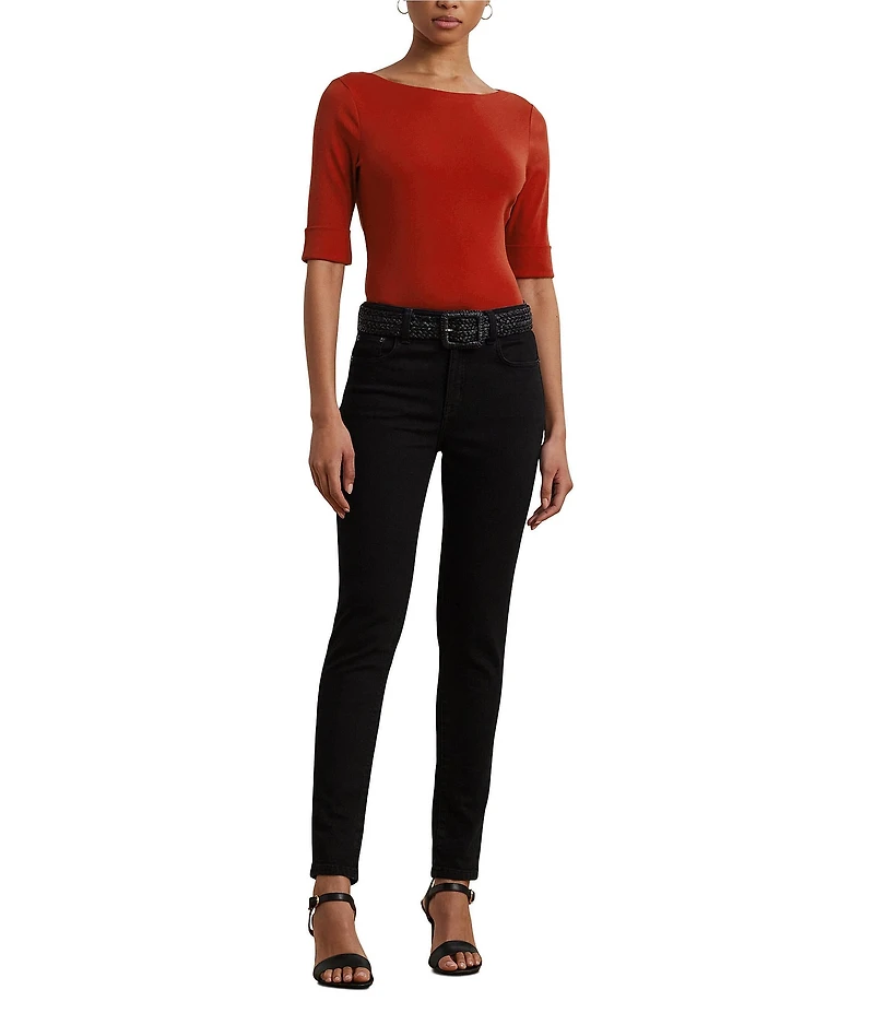 Lauren Ralph Lauren Stretch Cotton Boatneck Elbow-Length Sleeve T-Shirt
