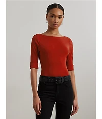 Lauren Ralph Lauren Stretch Cotton Boatneck Elbow-Length Sleeve T-Shirt