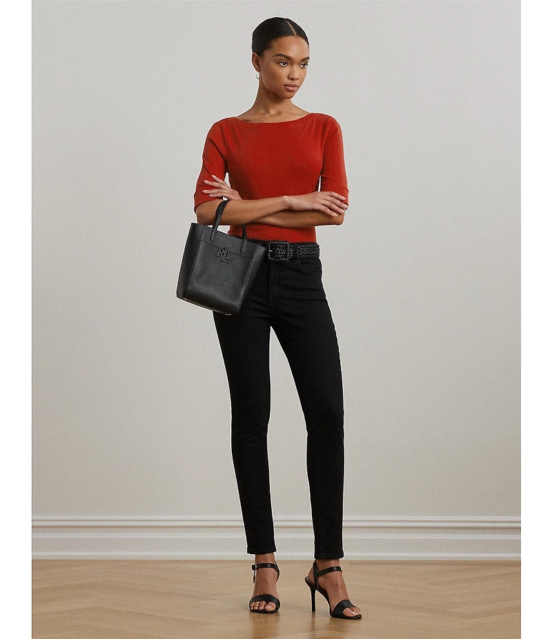Lauren Ralph Lauren Stretch Cotton Boatneck Elbow-Length Sleeve T-Shirt