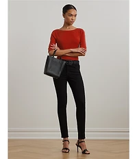 Lauren Ralph Lauren Stretch Cotton Boatneck Elbow-Length Sleeve T-Shirt