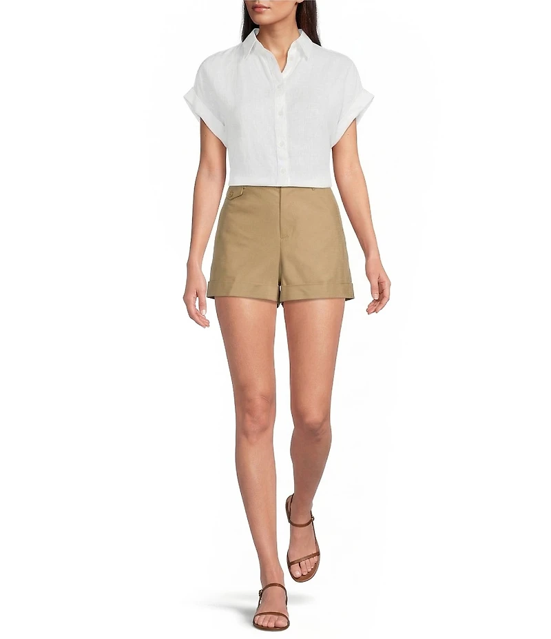 Lauren Ralph Lauren Stretch Cotton High Rise Pleated Shorts