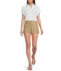 Lauren Ralph Lauren Stretch Cotton High Rise Pleated Shorts