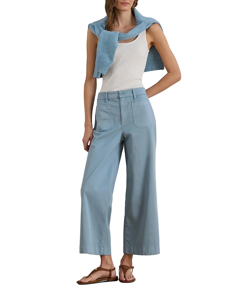 Lauren Ralph Lauren Stretch Cotton High Rise Wide Leg Cropped Pants