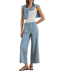 Lauren Ralph Lauren Stretch Cotton High Rise Wide Leg Cropped Pants