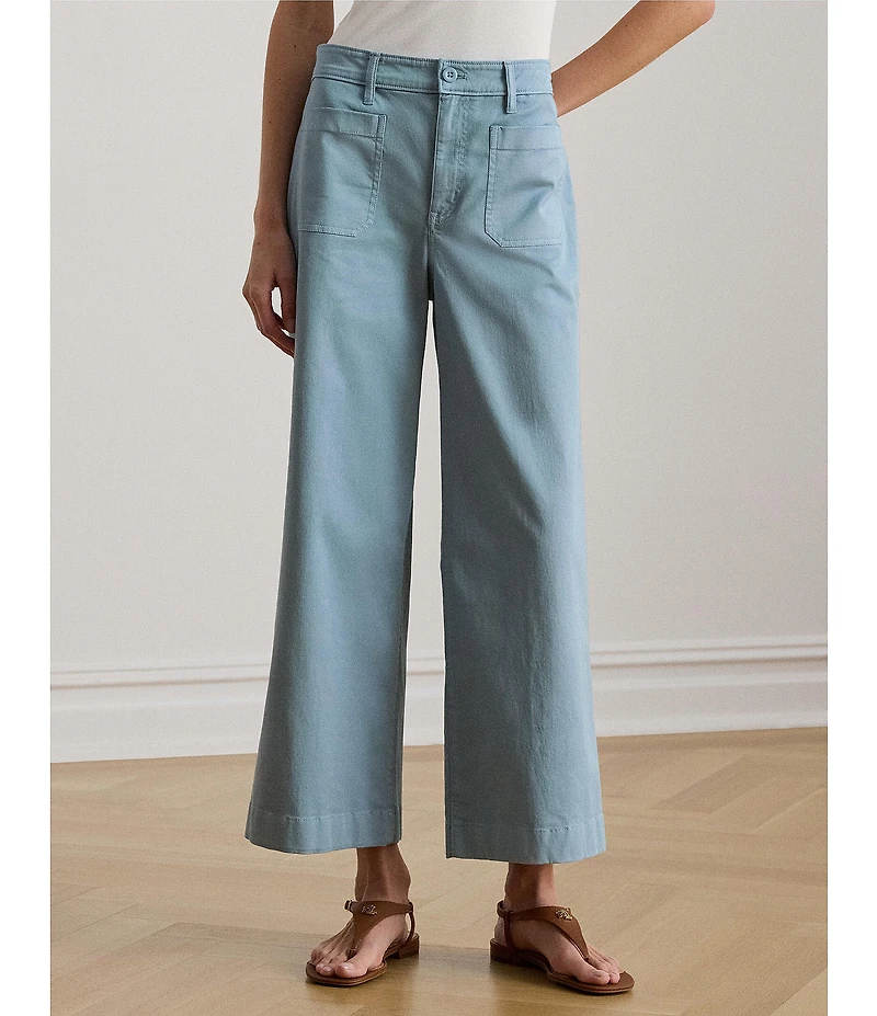 Lauren Ralph Lauren Stretch Cotton High Rise Wide Leg Cropped Pants