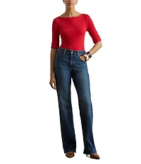 Lauren Ralph Lauren Stretch Cotton Knit Boat Neck Elbow Sleeve Tee
