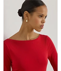 Lauren Ralph Lauren Stretch Cotton Knit Boat Neck Elbow Sleeve Tee