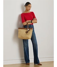 Lauren Ralph Lauren Stretch Cotton Knit Boat Neck Elbow Sleeve Tee