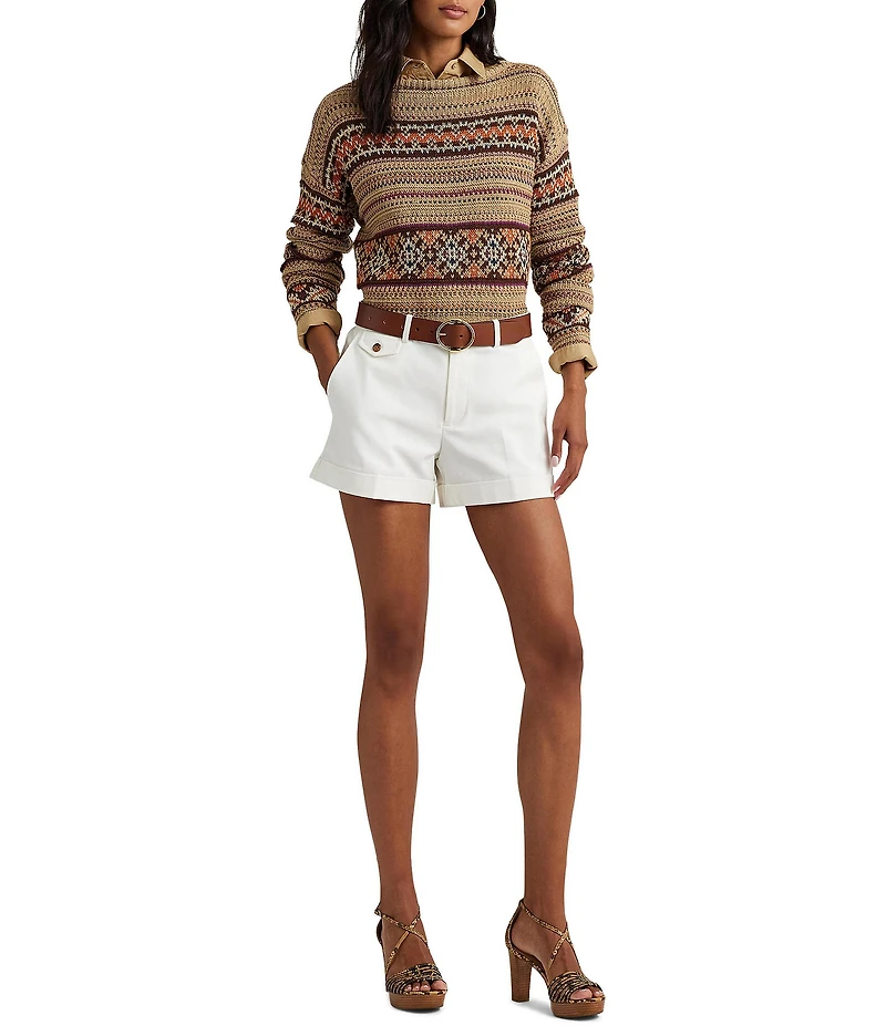 Lauren Ralph Lauren Stretch Cotton Pleated Double Faced Shorts
