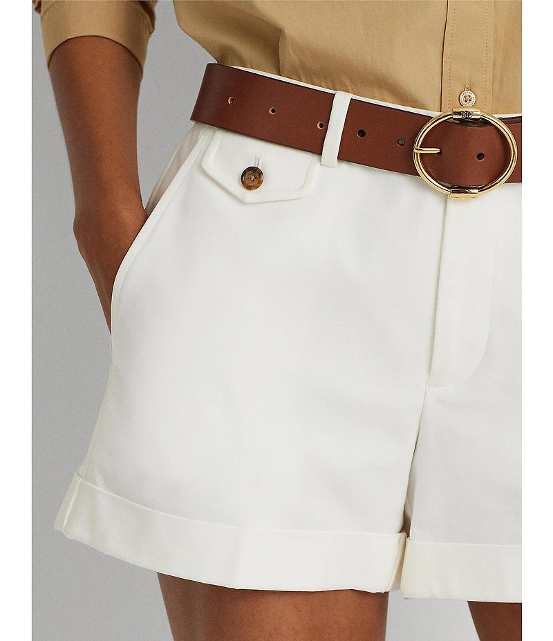 Lauren Ralph Lauren Stretch Cotton Pleated Double Faced Shorts