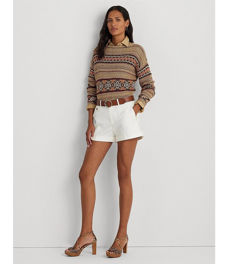 Lauren Ralph Lauren Stretch Cotton Pleated Double Faced Shorts