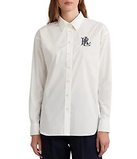 Lauren Ralph Lauren Stretch Cotton Point Collar Long Sleeve Embroidered Logo Shirt