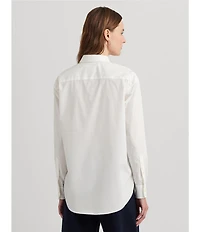 Lauren Ralph Lauren Stretch Cotton Point Collar Long Sleeve Embroidered Logo Shirt